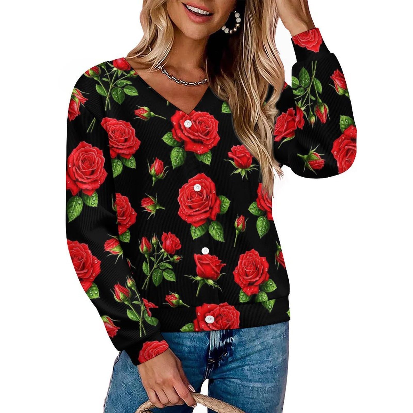 Womens Knit Open Front Sweater Long Sleeve Button Cardigan Outerwear Coats
