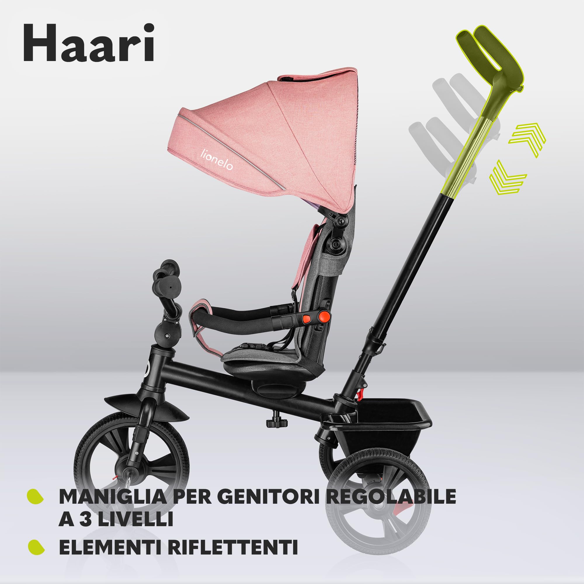 Lionelo Haari 2 in 1 Triciclo bici e passeggino fino a 25kg, Pieghevole, Fronte mamma e fronte strada, Regorabile compatto con Borsa e portabibite, Cinture a 3punti Triciclo per bambini da 1 a 5 anni
