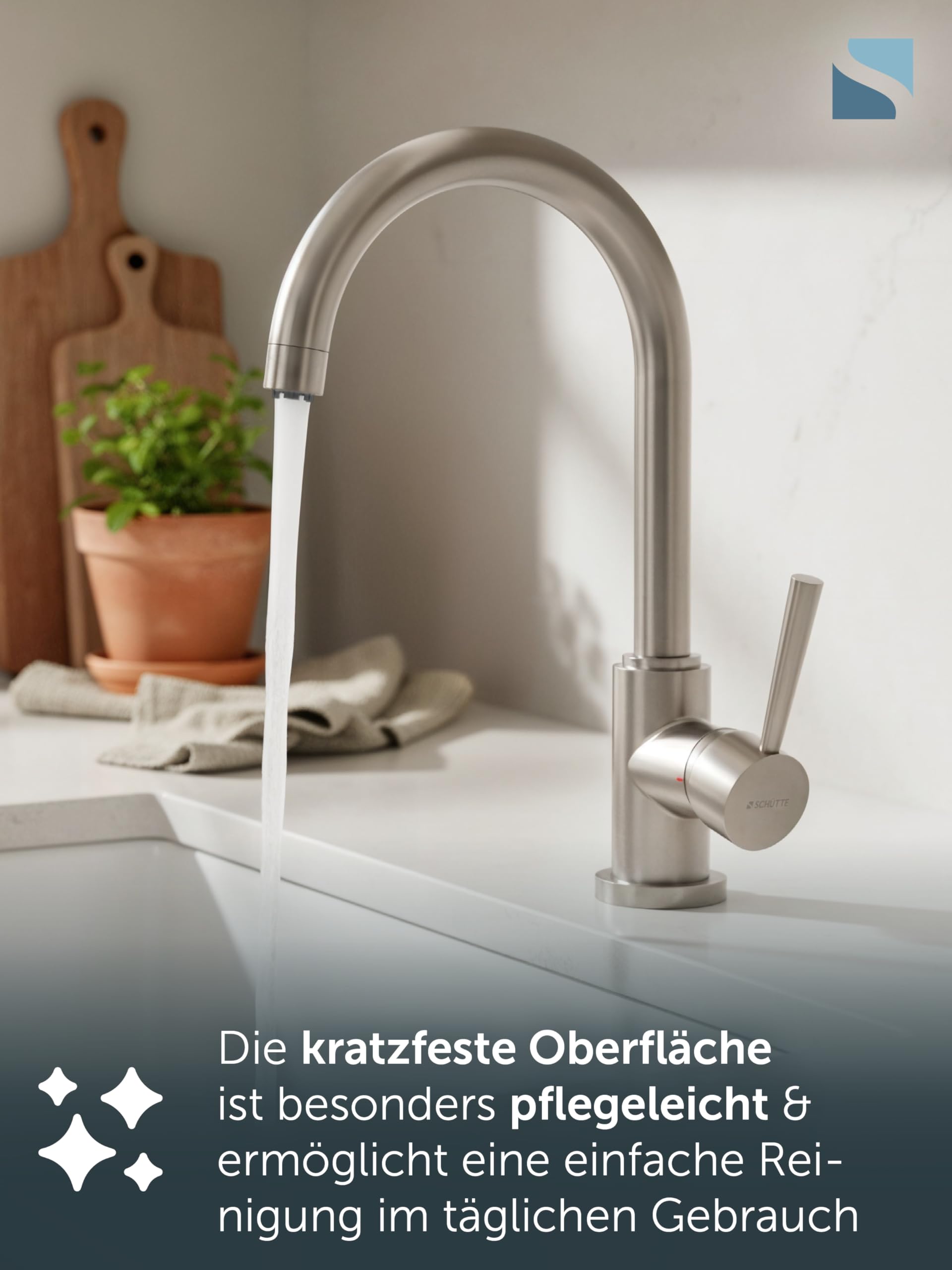 SCHÜTTE 79129 CORNWALL Küchenarmatur Niederdruck, Spültischarmatur mit hohem Auslauf, Einhebelmischer, energiesparend, 360 ° schwenkbar, Wasserhahn Küche, Armatur Spüle, Edelstahl