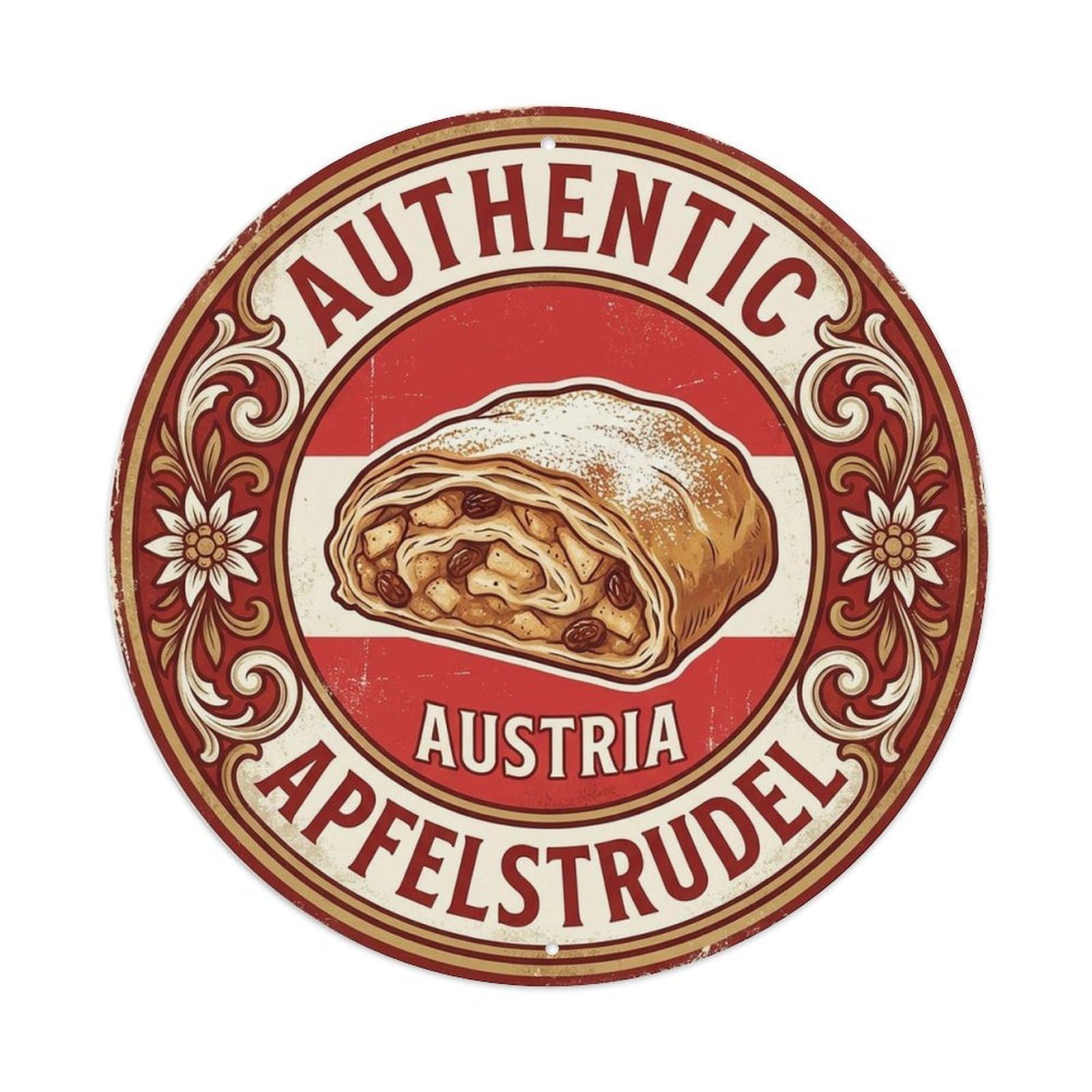 Austria Travel Apfelstrudel Austrian Dessert Cuisine Metal Tin Sign