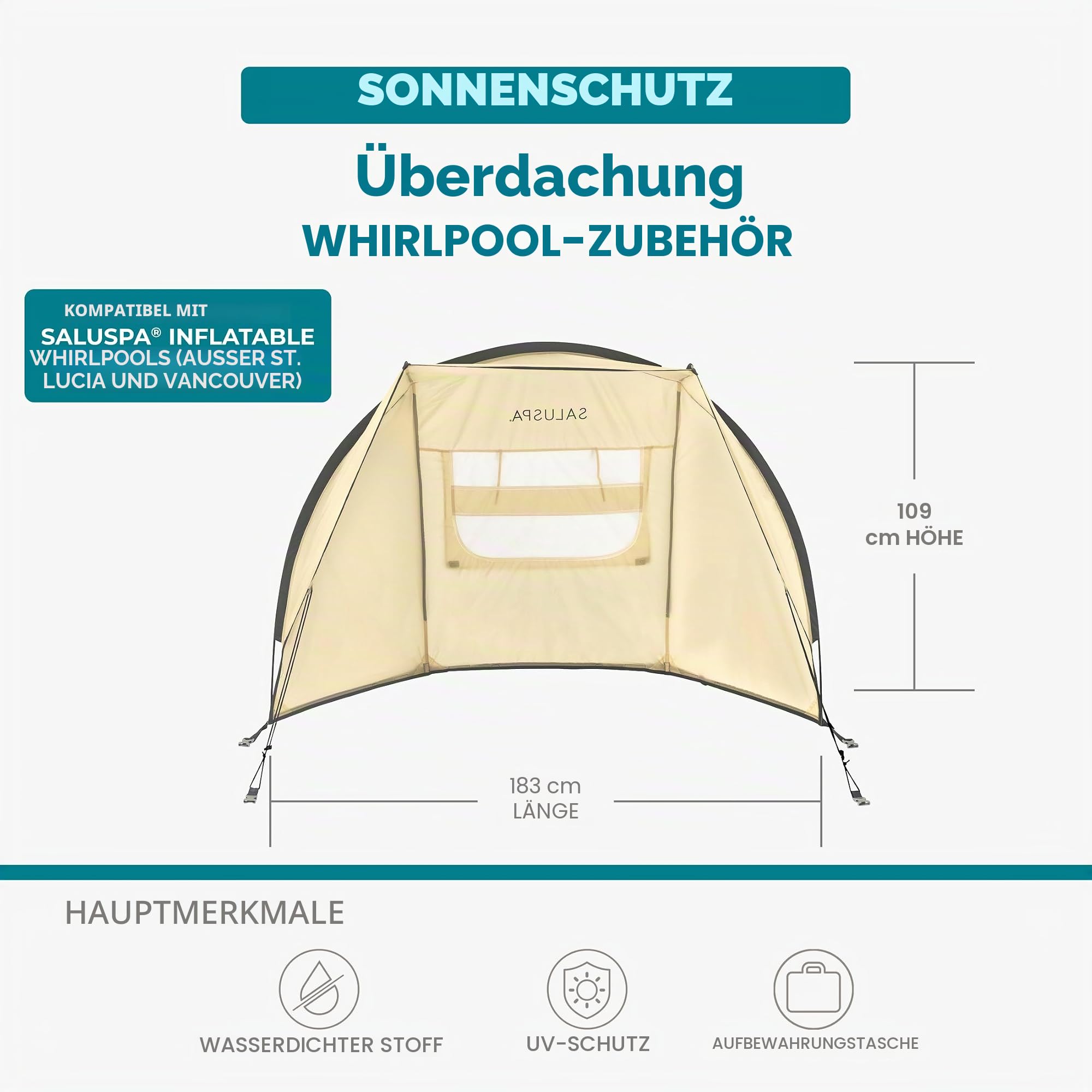 Bestway SaluSpa Winddichter UV-Schutz Sonnenschutz Baldachin Befestigung Zubehör mit Netzfenstern für runde aufblasbare Whirlpools (nur Baldachin)