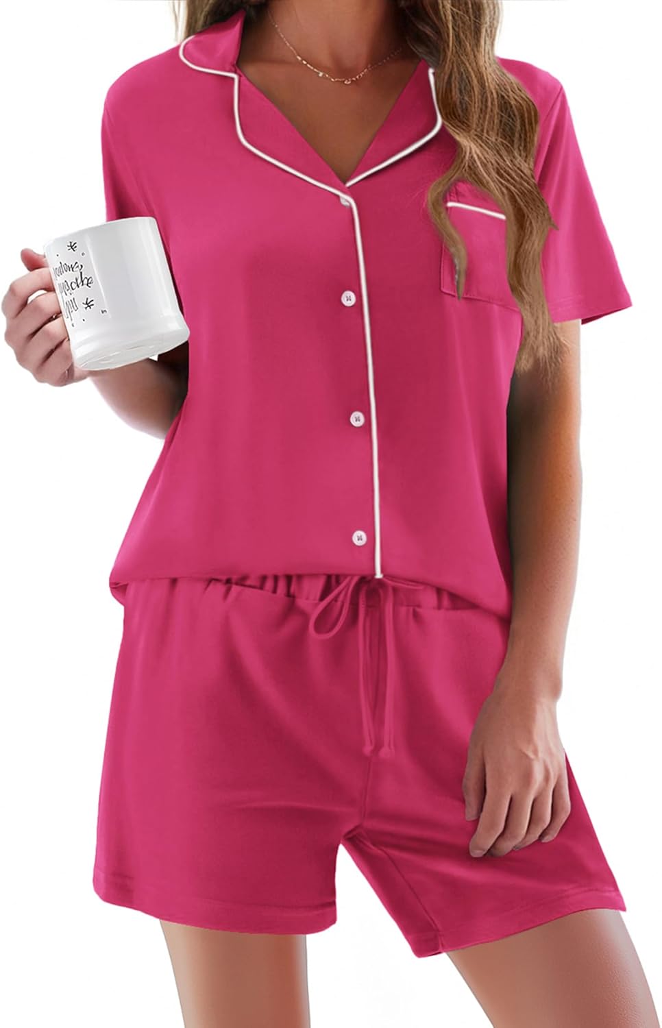 Ekouaer Pajamas Set for Women Short Sleeve Sleepwear Button Down Pjs Soft 2 Piece Lounge Sets XS-XXXL