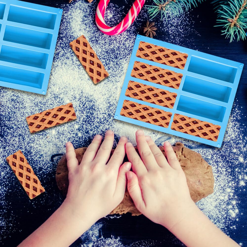 2 Stampini Silicone Per Barrette Cereali - 8 Forme Antiaderenti Per Cioccolato, Muffin E Cheesecake (Blu)