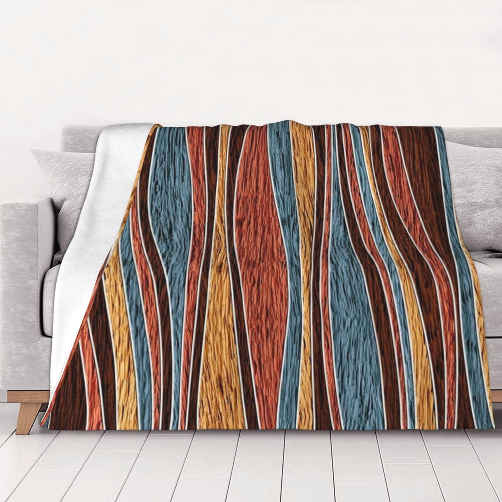 Couverture en flanelle à rayures colorées 150x125 cm douce et chaude pour lit et canapé