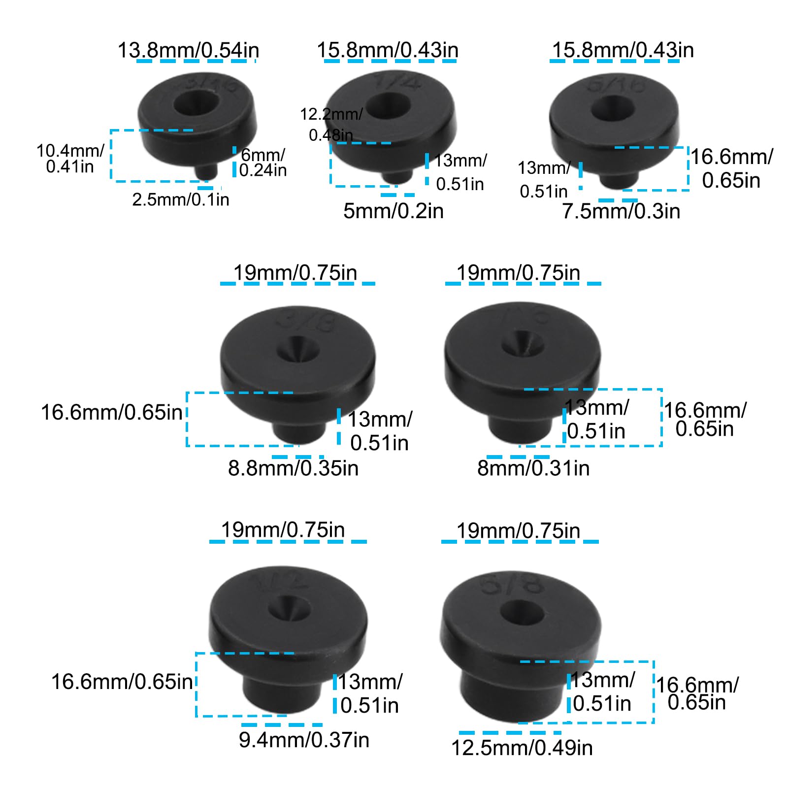 SG Store Kit de 7 Adaptadores de Doble Abocardado para Tubos Y Abocardadores de 3/16" 1/4" 5/16" 3/8" 7/16" 1/2" Y 5/8"