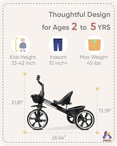 Miniatura 3 de KRIDDO Triciclo para niños de 2 a 5 años - Regalo para niños pequeños - Negro