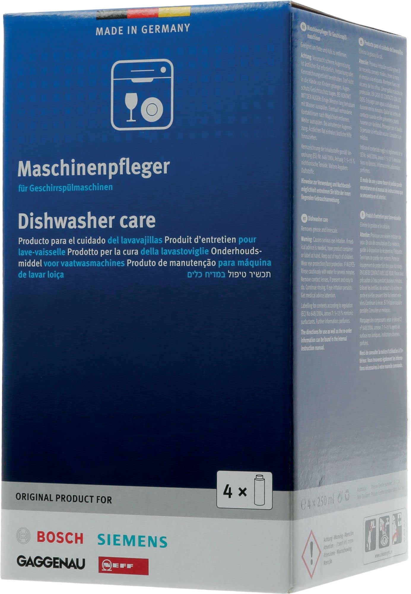 Limpiador desengrasante rápido para la limpieza del lavavajillas 4 x 250 ml compatible para Bosch Siemens Neff Gaggenau 00311996 ex 00311994 00311997 00311566