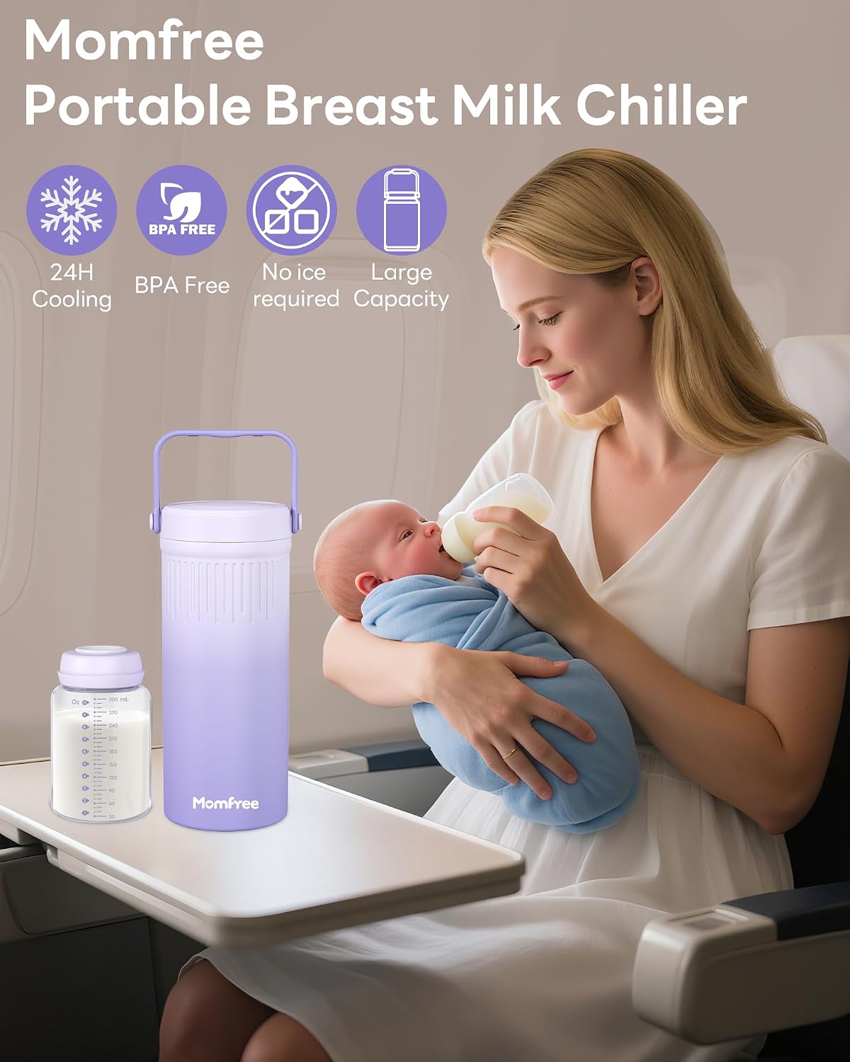22oz Portable Breast Milk Cooler for Breastmilk Storage, 360° Cooling Keeps Milk Fresh 24 Hours, Large Capacity Breastmilk Chiller with 2 Bottles for Work, Travel & Night