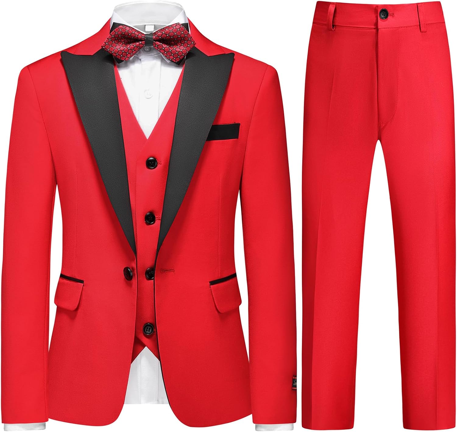 Boys Suits 3 Piece Slim Fit Formal Set One Button Solid Tuxedo Jacket Vest Pant for Kids Prom Wedding 4-16 Years Peak Lapel