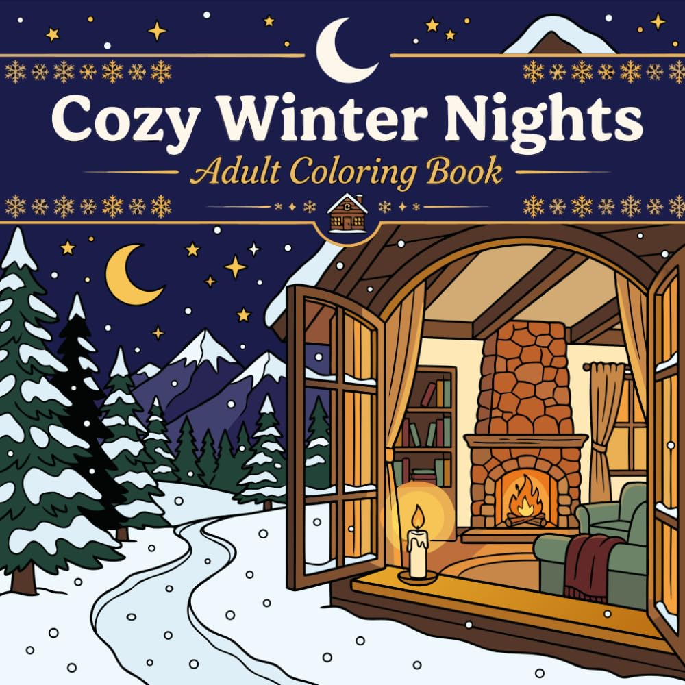 Cozy Winter Nights: Adult Coloring Book: Stress-Relieving Coloring Pages Featuring Snowy Cabins, Peaceful Winter Forests & Serene Nature Scenes — A Mindful Escape for Adults