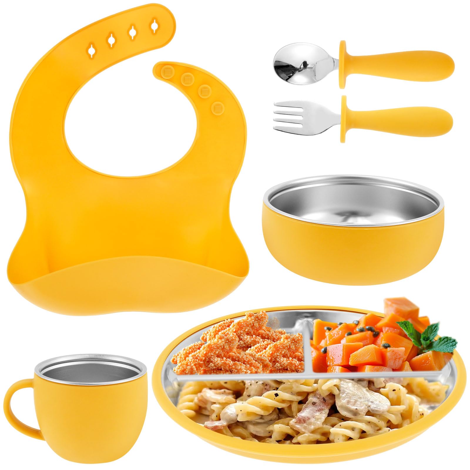 2 Piatti Per Bambini In Acciaio Inox Con Ventosa - Piatti Divisori Con Manicotto In Silicone Rimovibile - Infrangibili E Antiscivolo