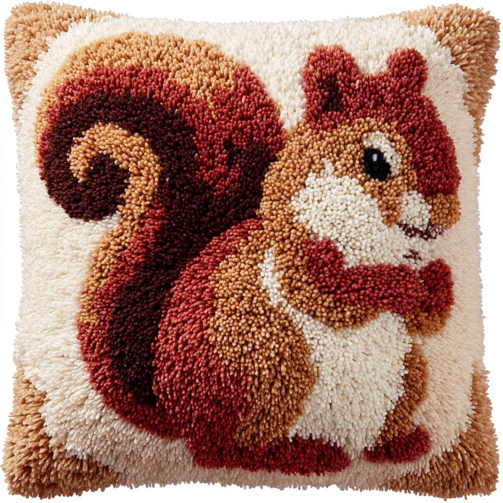 WallustrioaW Latch Hook Kits DIY Throw Pillow Cover,Animal Squirrel