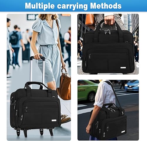 Miniatura 8 de GMAK Bolsa con ruedas para laptop para mujeres y hombres, maletín con ruedas con carro extraíble, bolsa para laptop de 17.3 pulgadas, bolsa