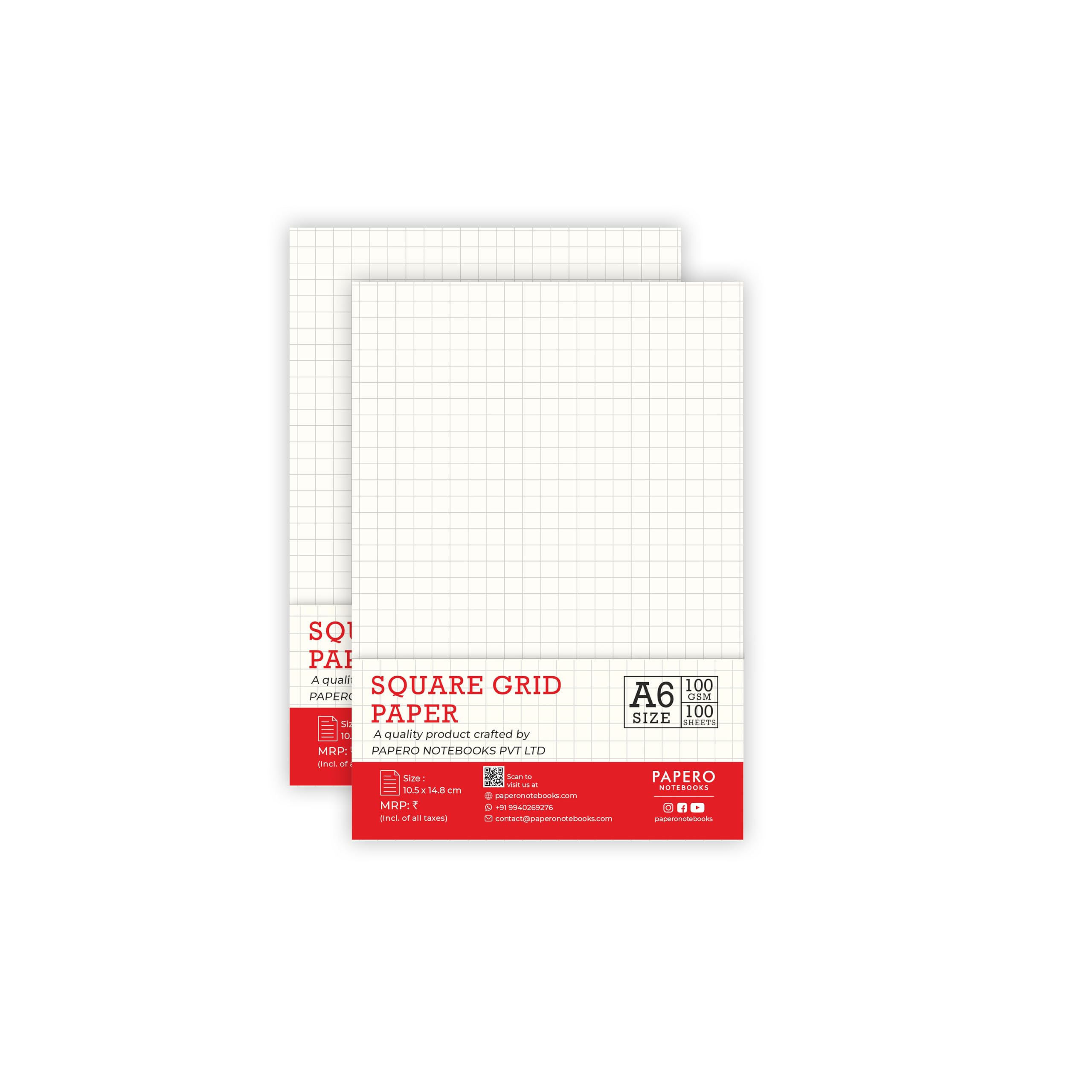 PaperO A6 Square Grid Loose Leaf Paper/Sheets, 5mm Graph Pages, 100 GSM Thick Paper, 100 Pages, Kraft Cover, 4.1 x 5.8 Inch, Ideal for Architects, Designers, Drawing & Sketching | (A6 Pack of 2)