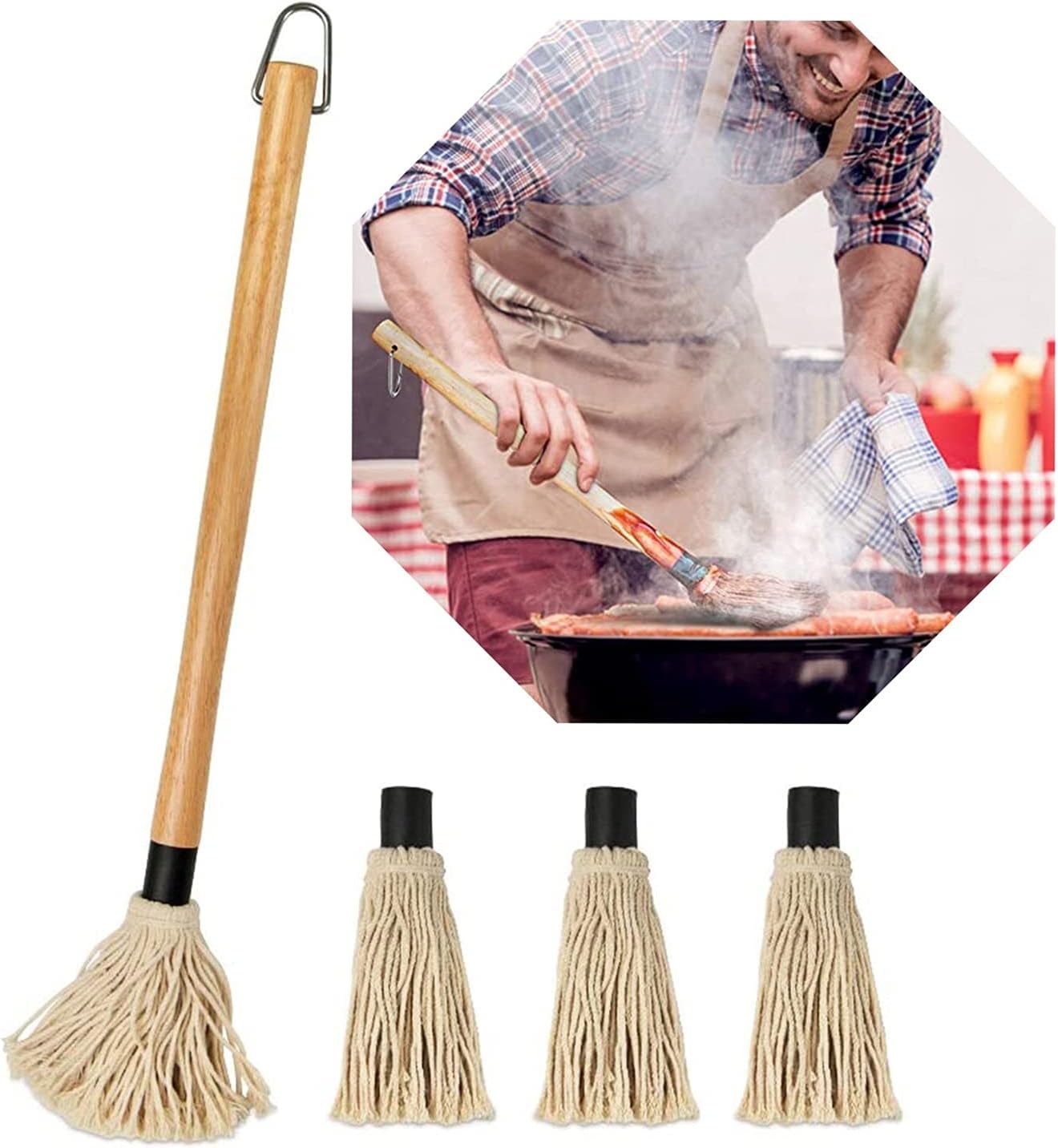 BBQ BBQ Basting Mops 18 Inch Grill Basting Brush Long with Wooden Handle Garden Barbecue Brush Kitchen Accessories Grill Accessories (Color : A) : Patio, Lawn & Garden