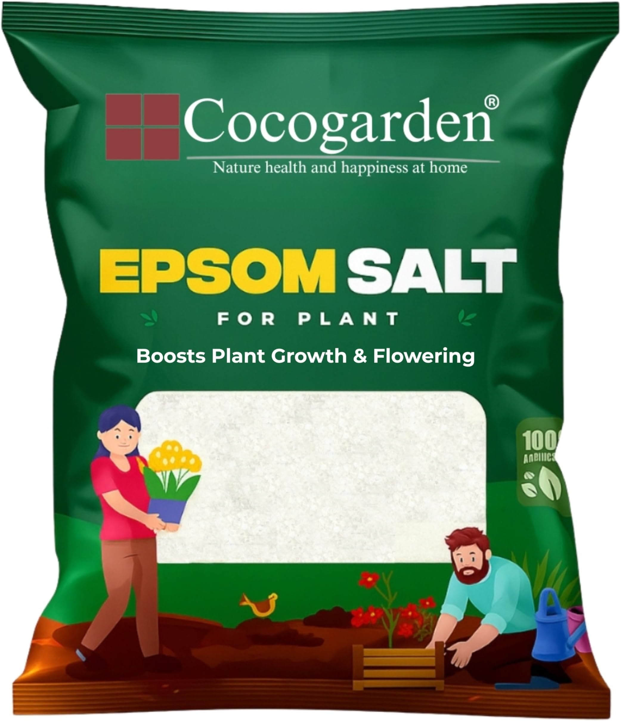 Cocogarden Epsom Salt for Plants - 900 gms, Magnesium Sulphate Organic Fertilizer, Plant Growth Nutrients Supplement in Water Soluble Powder, Fertilizer for Plants Home Garden