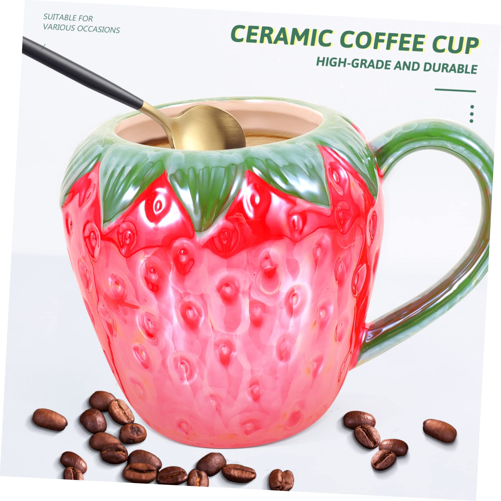 Porcelana Cocina Bebida Desayuno Té Cereal Cerámica Fresa Multi Jugo Sopa portátil Uso Taza Oficina Lindo Latte (15X11X11CMx2pcs)