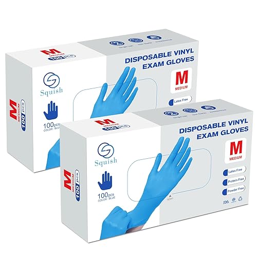 squish Guantes desechables, guantes de vinilo azul sin látex, sin polvo, guantes de goma para la salud, para cocina, manipulación de alimentos, 200
