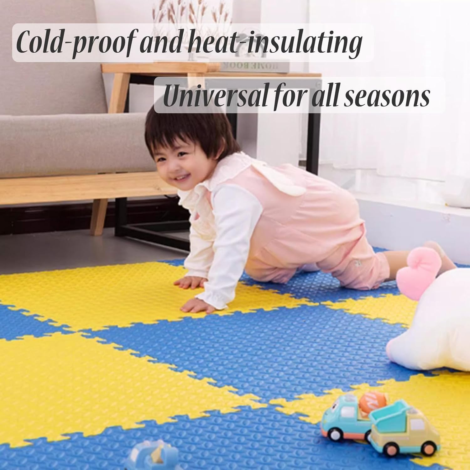 Foam Floor Interlocking Foam Tiles 30x30cm Square Soft Foam Play Mat 1" Thick Puzzle Exercise Mat(White+Blue-Gray,16PCS)