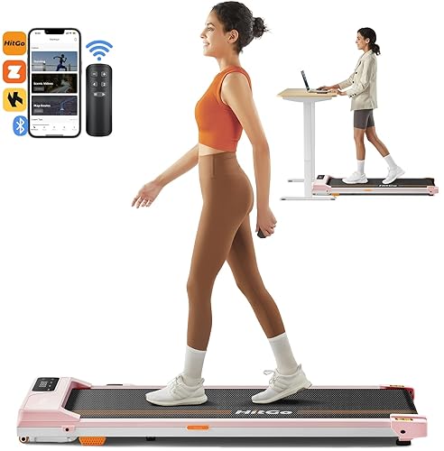 HitGo Under Desk Treadmill - 2 in 1 Walking & Jogging Pad, Portable with Remote Control & App, 2.5HP Compact for Home Office - Pink