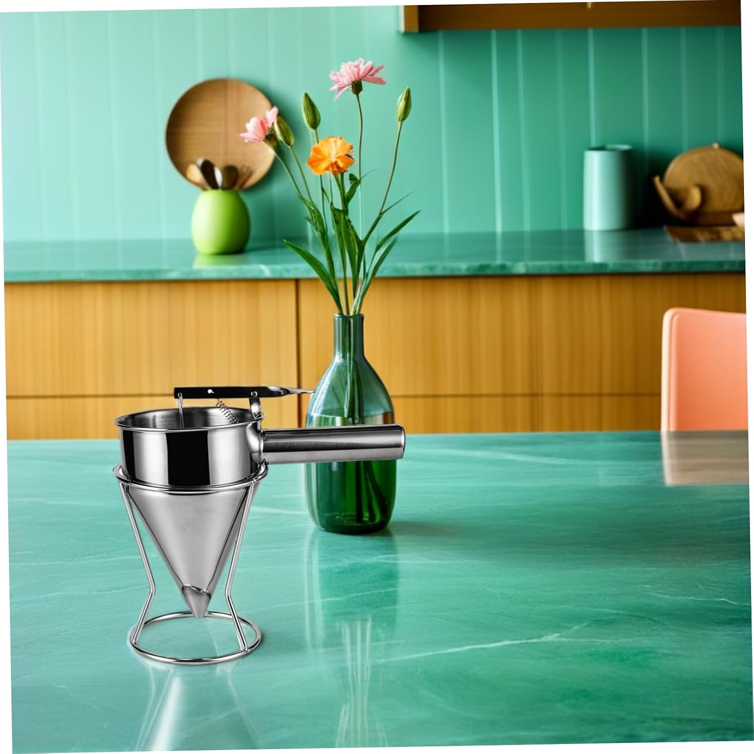 Artibetter Piston Funnel Batter Dispenser with Rack Stainless Steel Octopus Balls Tool for DIY Baking and Kitchen Dessert Supplies