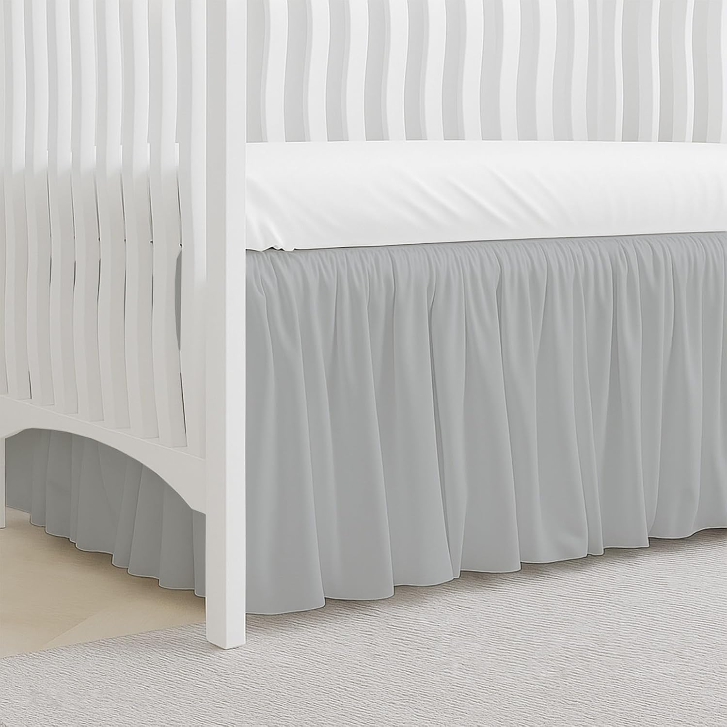 Crib Bed Skirt Dust Ruffle with Split Corners - 100% Cotton - Nursury Standard Crib Bedding Toddler Bedskirt for Baby Boys or Baby Girls - 14" Drop - Light Grey Crib Skirt