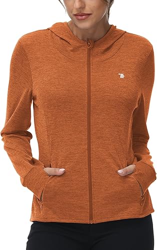 TBMPOY Chaqueta con capucha UPF 50+ para mujer, ligera, de manga larga, para senderismo, al aire libre, con cremallera completa
