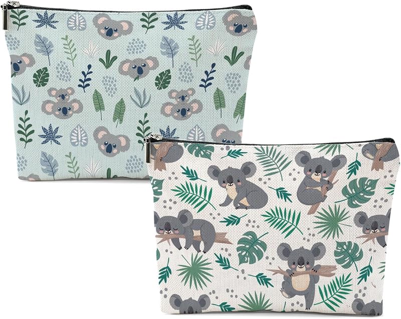 XFN 2 Necessaires de Maquiagem com Estampa de Coala, Fechamento com Zíper, Colorido 0106, Pacote com 2