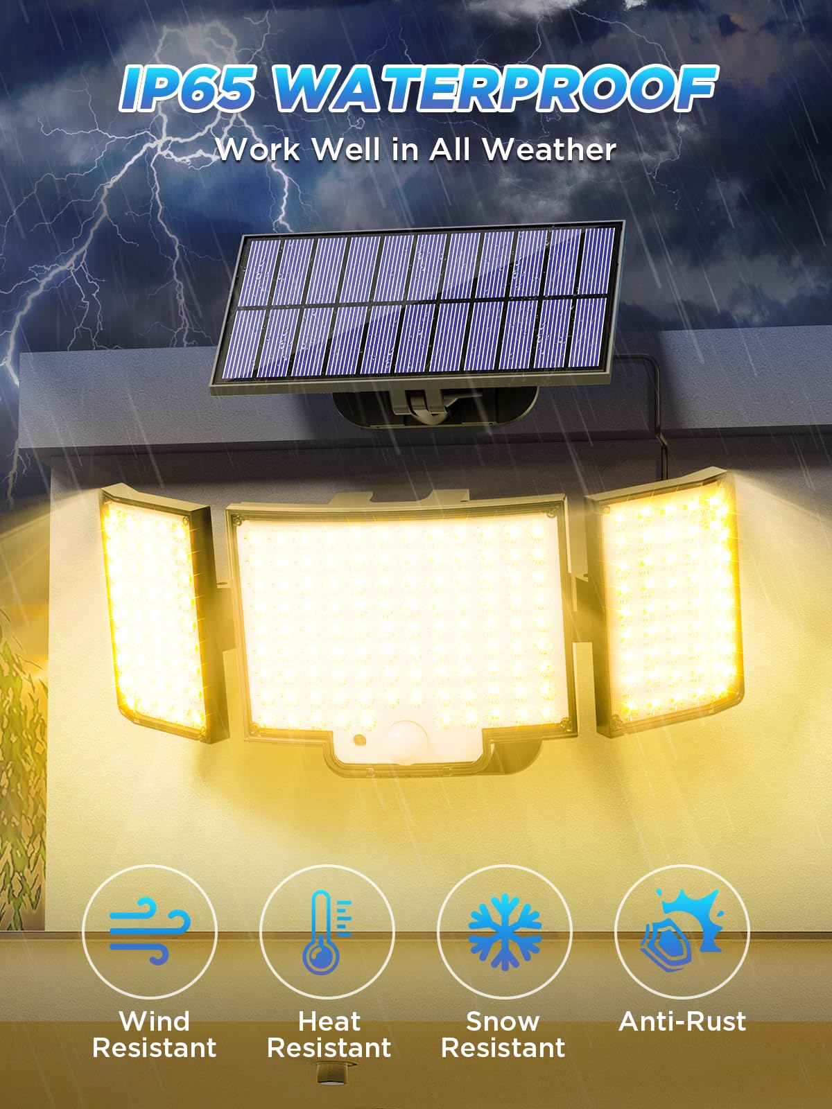 SIGRILL Solarlampen für Außen, 212LED Große Solarleuchte Aussen mit Bewegungsmelder, IP65 Wasserdichte Solar Strahler mit 3 Modi, 340°Beleuchtungswinkel, Solarlampen für Garage (2 Stück - Warmweiß)