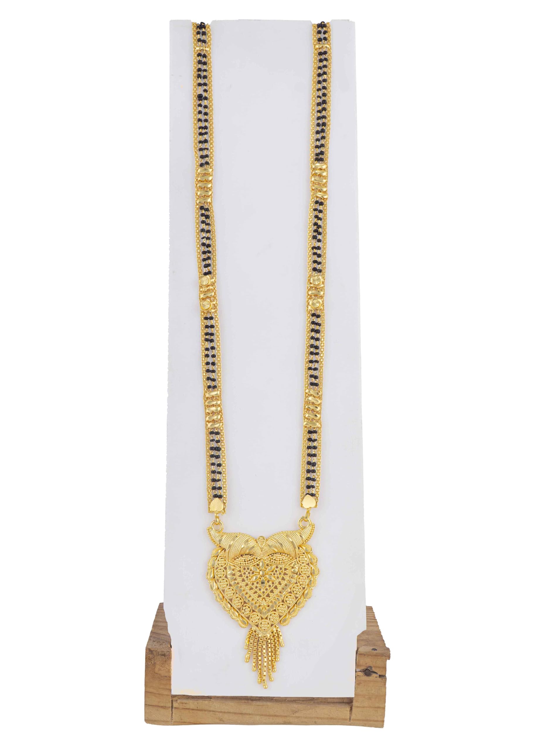 Traditional Necklace Pendant Gold Plated 28 inch Long Mangalsutra/Tanmaniya/nallapusalu/Black Beads Mangalsutr For Women