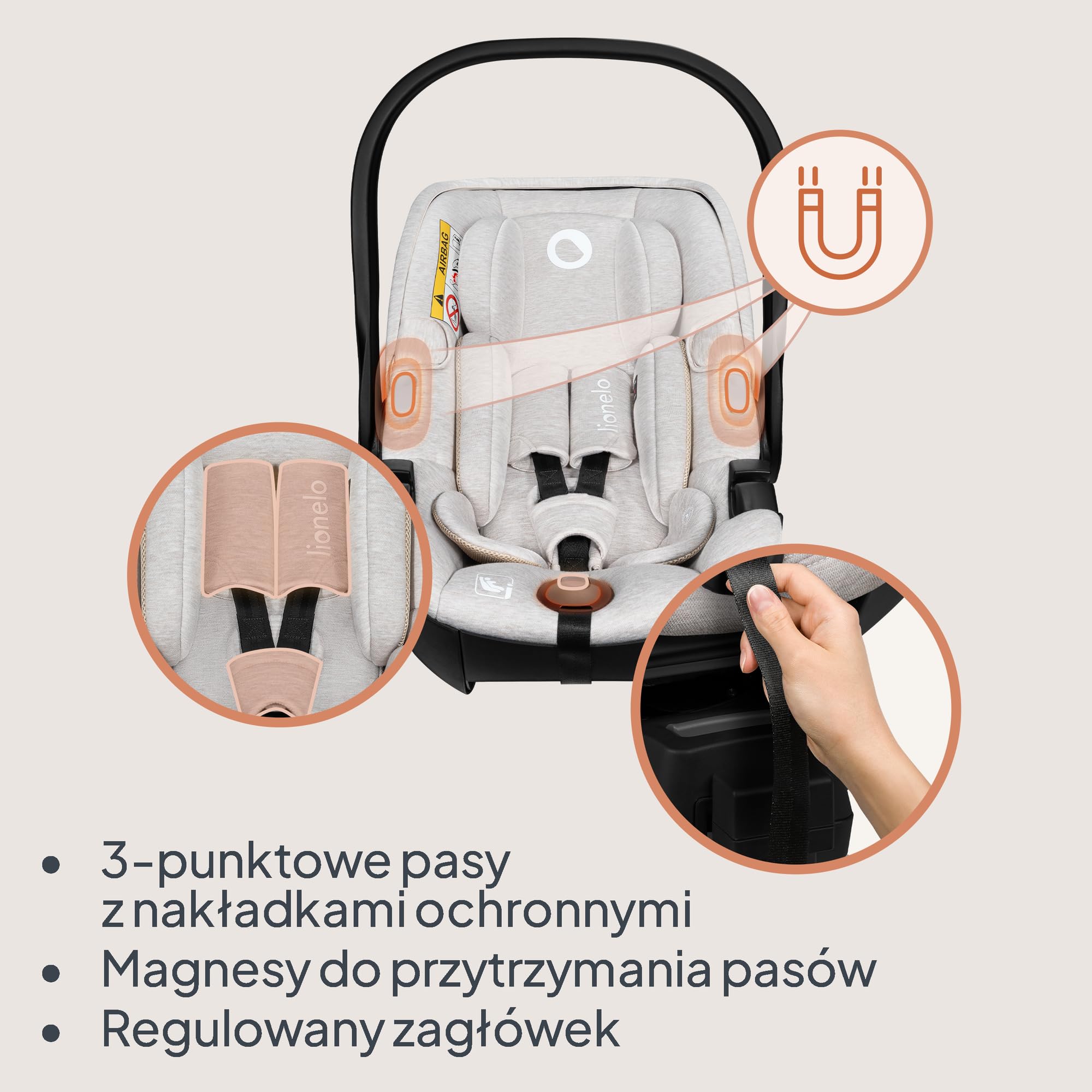 Lionelo Moxie i-Size SET fotelik dziecięcy z podstawą, 40-87 cm, mocowanie ISOFIX i podpórka, ochrona boczna, regulacja zagłówka, wkładka Dri-Seat
