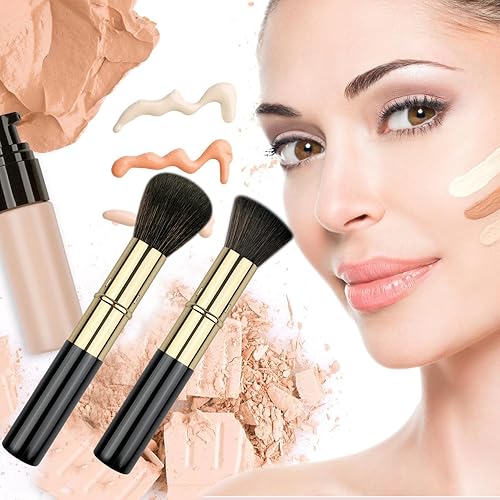 Miniatura 7 de Brochas de maquillaje retráctiles Kabuki, 2 piezas, brocha para polvobrocha para base, rubor en polvo, bronceador, pulido, líquido, crema, con