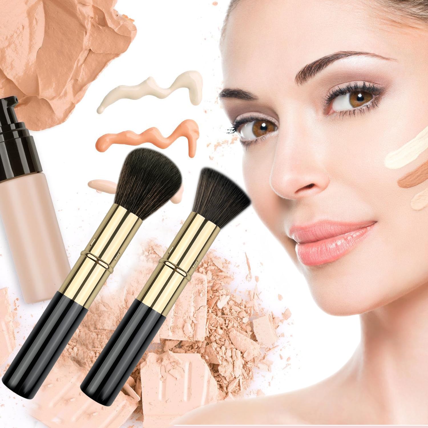 Brochas de maquillaje en polvo Kabuki para rubor facial, 2 unidades, para crema mineral BB