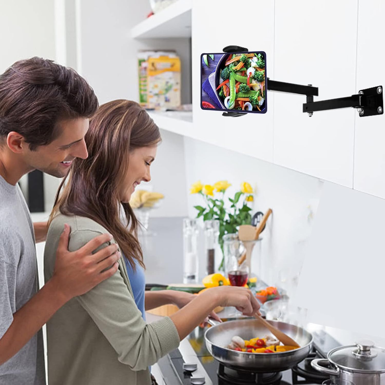 Adjustable Folding Tablet Wall Mount for 4.7~12.9 inch Multi-Angle Phone Tablet Holder(Black)