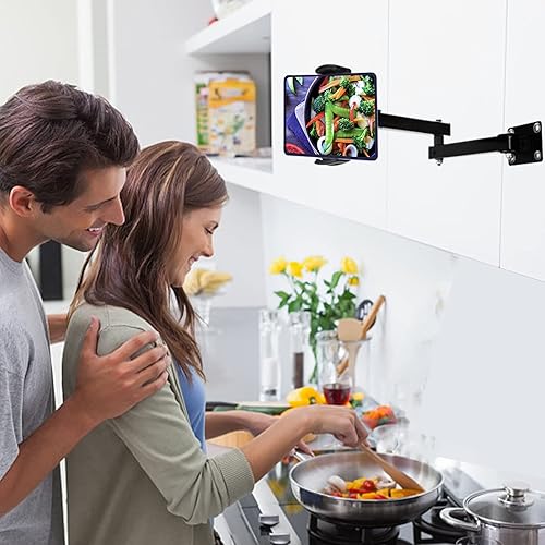 Miniatura 3 de GSRUAN Soporte de pared plegable ajustable para tablet de 4.7 a 12.9 pulgadas con múltiples ángulos (negro)