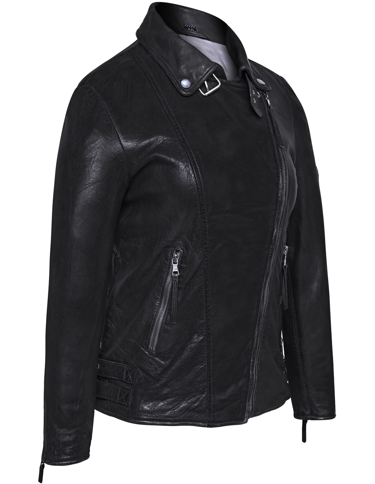 Alva Lederjacke Damen - Bikerjacke - Damen Lederjacke – Übergangsjacke - Schwarz Braun Echtleder Tailliert mit Reverskragen