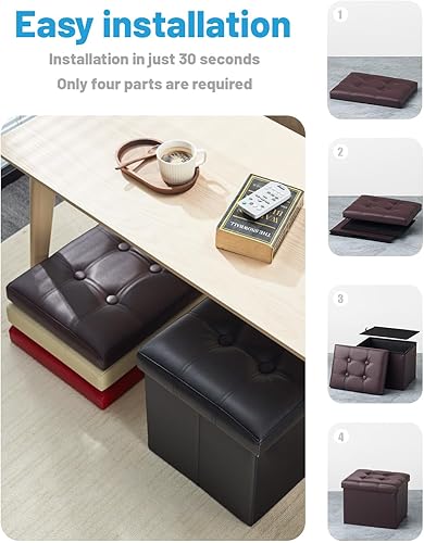 Miniatura 7 de AmasSmile Otomana de almacenamiento, taburete otomano plegable con bolsillo lateral, taburete otomano de piel sintética con almacenamiento para sala