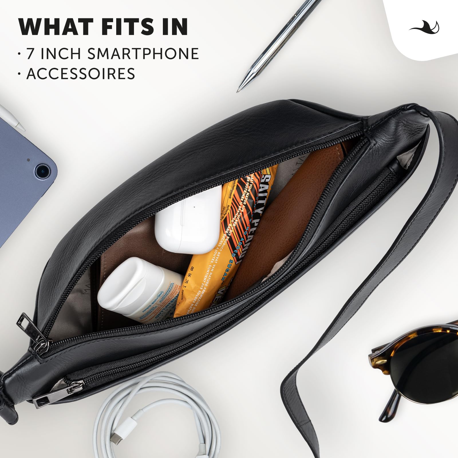 MANTA Echtleder Belt Bag, stylische Bauchtasche zum Umhängen, Crossbody Bag, Sling Bag für Damen & Herren, hochwertige Gürteltasche aus Leder, Brusttasche, Ledertasche für Freizeit, Reisen & Festivals