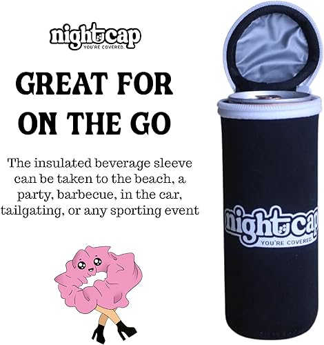 Miniatura 6 de Nightcap Enfriador de latas delgadas con funda con cremallera, color negro, reutilizable, aislada, mantiene las bebidas frías y las partículas no