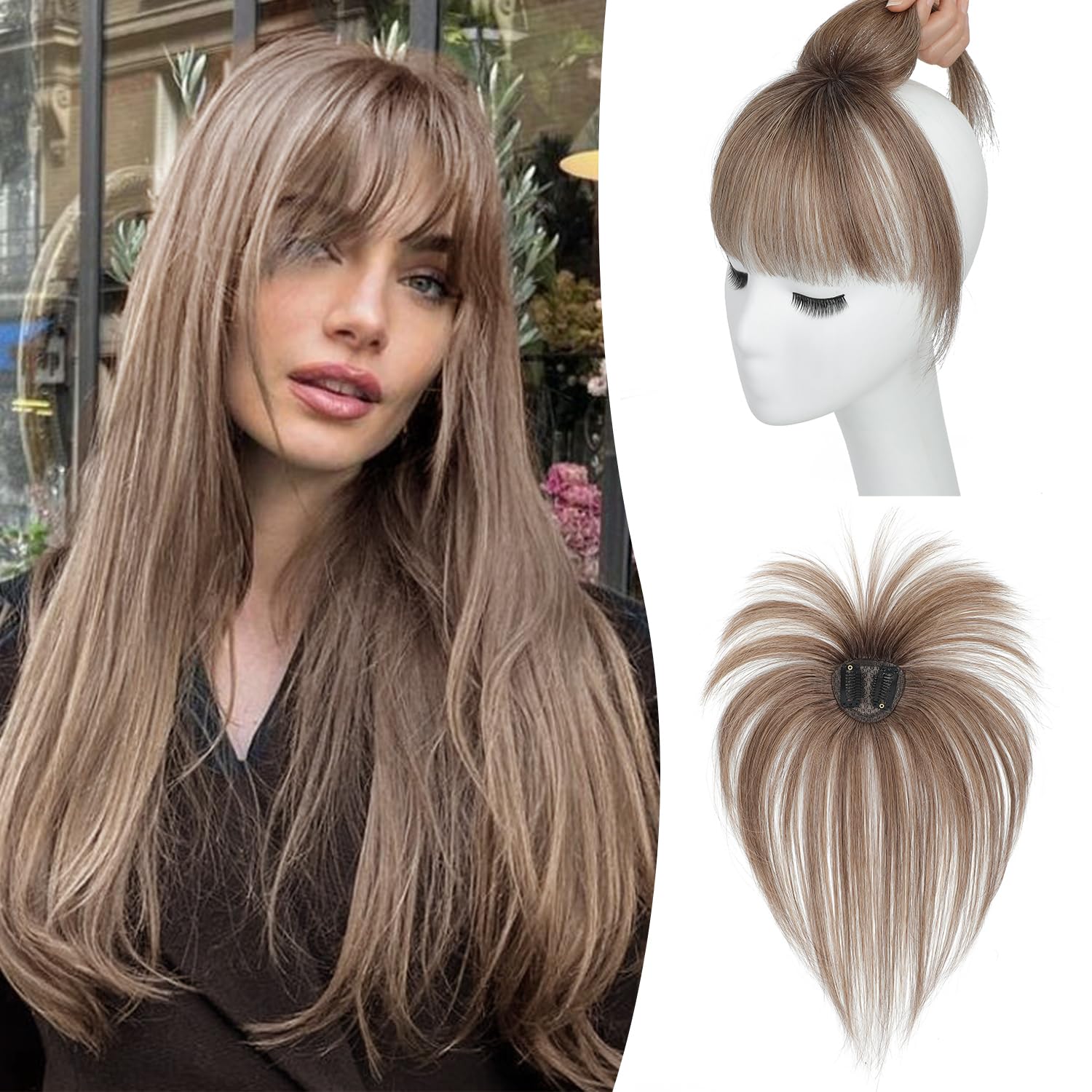 UDU Clip in Bangs Real Human Hair, Natural Clip on Fringe Hair Extensions with Temples, Fake Bangs Hairpiece for Women