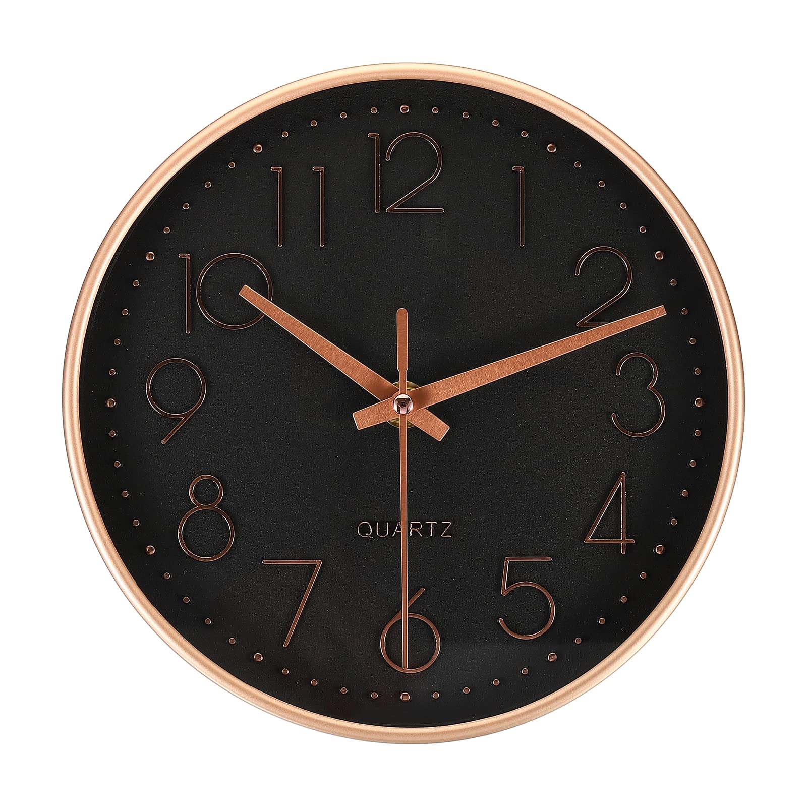 Horloge murale 8 pouces noire et dorée ronde silencieuse pour décoration maison