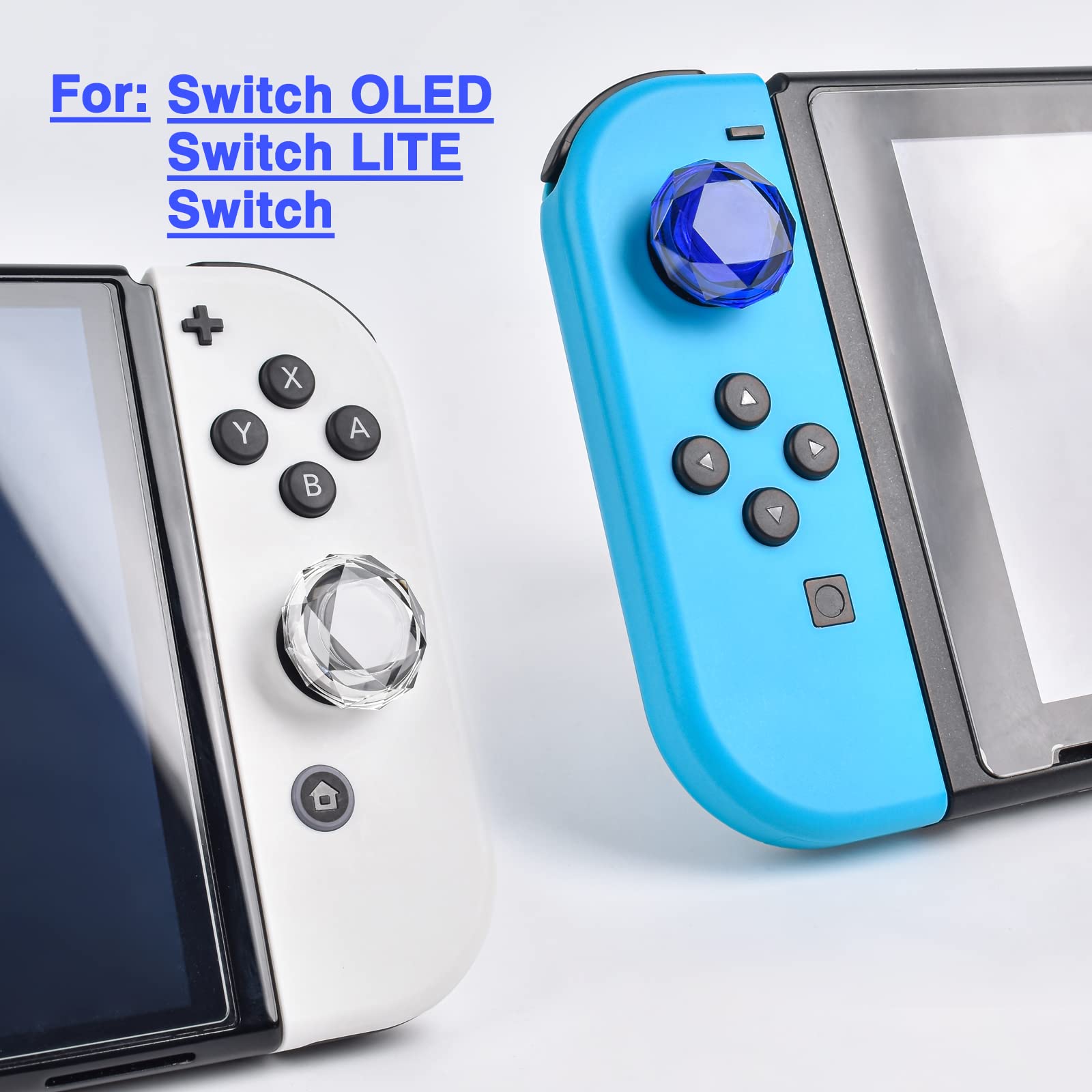 DLseego Daumenkappe, kompatibel mit Nintendo Switch/Switch OLED, Analog, 3D, hart für Switch Lite Konsole, transparent + blau (4 Stück)