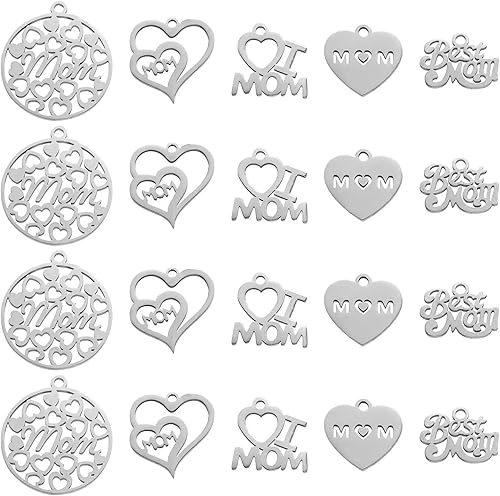 COGCHARGER 30 dijes para el día de la madre, colgantes de acero inoxidable 304 para joyas, collares, pulseras, manualidades