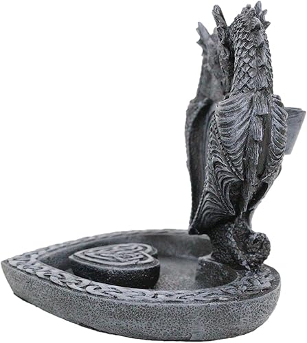 Miniatura 4 de Ebros Gift Guardian of Faux Stone Celtic Heart Tomb Altar Romántico Doble Dragón Cono de reflujo Incienso en cascada Humo Piscina Cascada Quemador