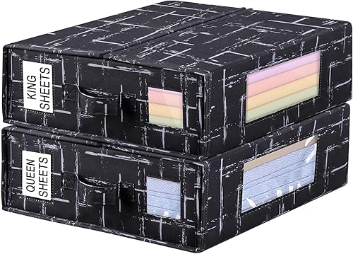 Tohomes Juego de sábanas plegable, paquete de 2 cajas de almacenamiento con cremallera para organizador de armario de lino para sábanas, fundas de