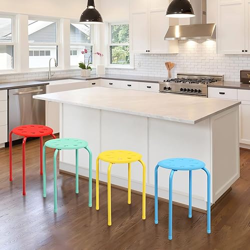 Miniatura 2 de COSTWAY Paquete de 6 taburetes redondos apilables de plástico, 17.5 pulgadas de altura, taburetes de decoración de aula escolar con marco de metal,