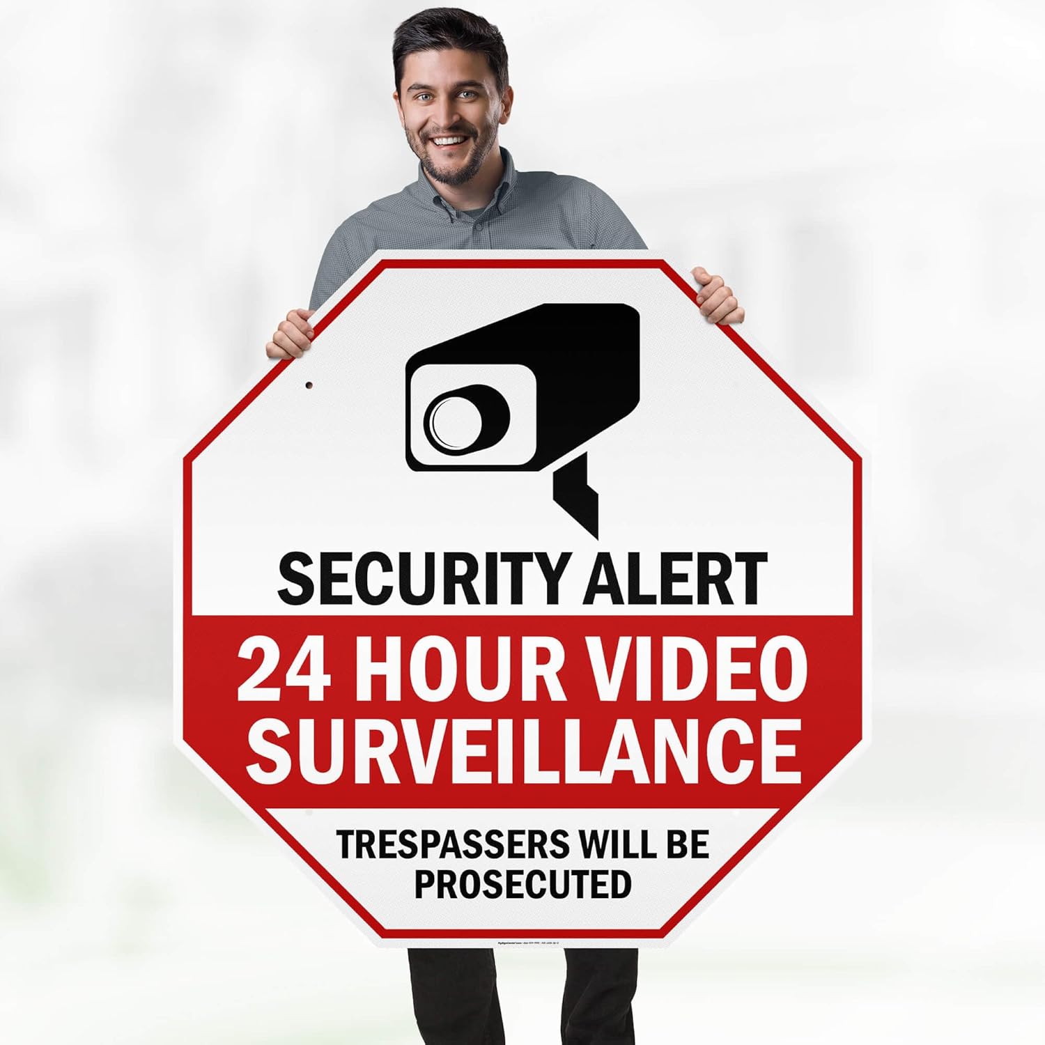 Securtity Alert 24 Hour Video Surveillance Trespassers Will Be Prosecuted Sign, 36x36 Inches, Reflective, Rust Free DiBound,Fade Resistant, Made in USA
