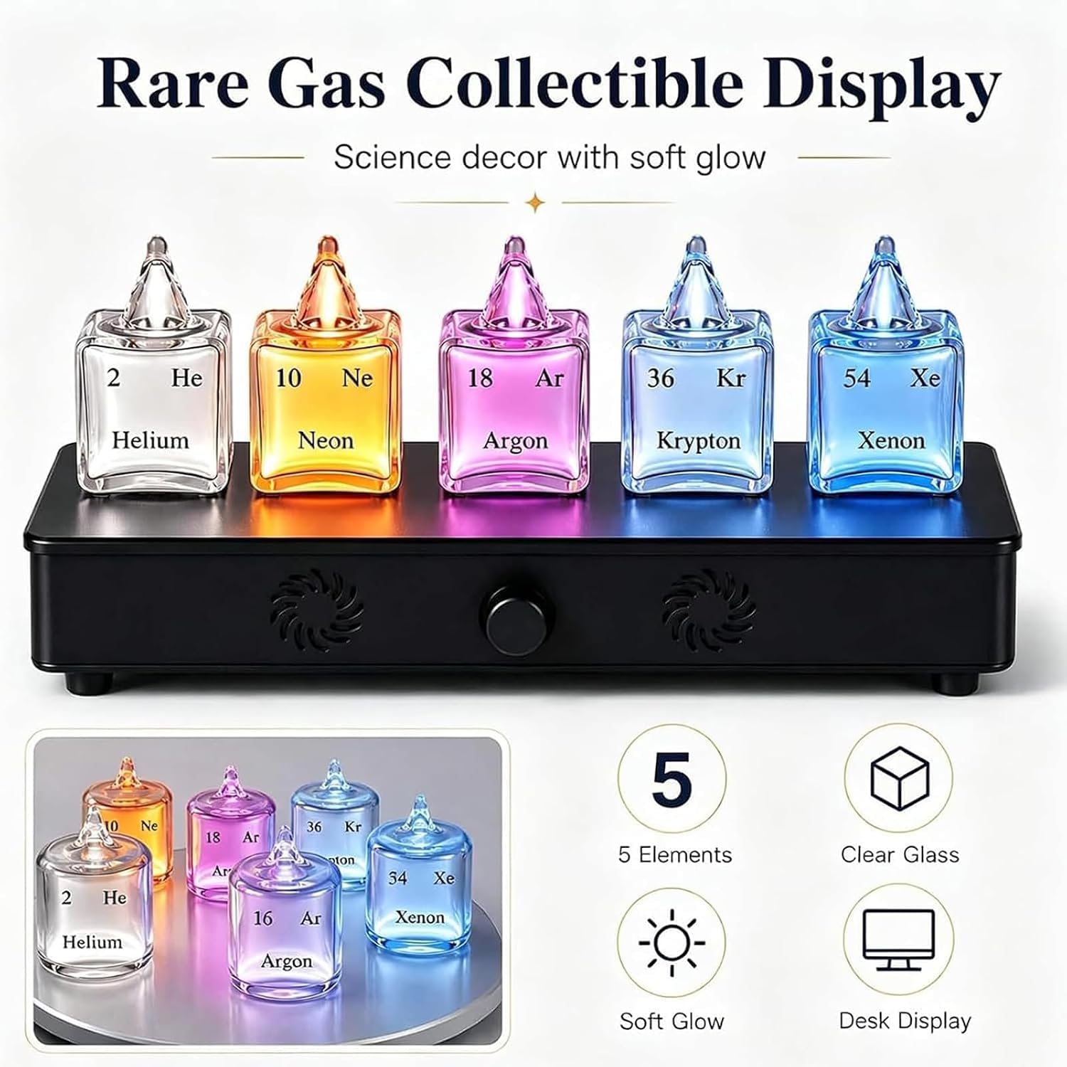 Set Di Tubi Al Plasma A Gas Nobili, 5 Tubi Luminosi Al Neon A Gas Rari Con Eccitatore, Campioni In Vetro Sigillati Di He/ne/ar/kr/xe, Purezza 99,999%, Per Didattica Scientifica, Display Da