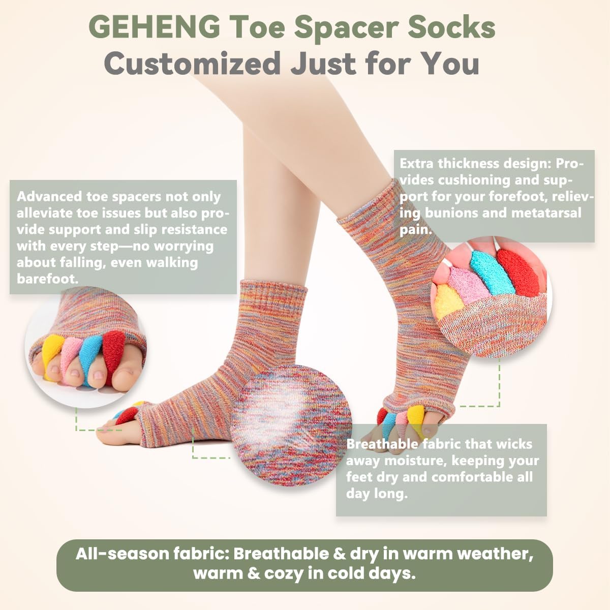 Toe Separator Socks for Yoga Women Men, Bunion Corrector Spacers Socks for Pain Relief & Circulation Improvement