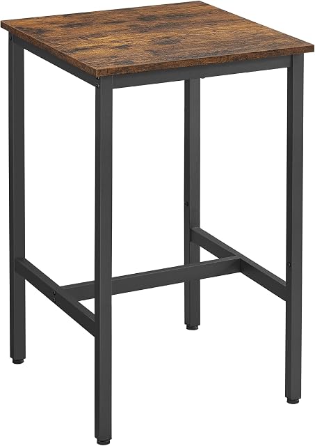 VASAGLE Breakfast Bar, Square Tall Bar Table, Heavy-Duty Steel Frame, 60 x 60 x 90 cm, Easy Assembly, for Kitchen Living Room, Industrial Style, Rustic Brown and Black LBT25X